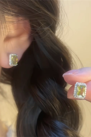 Delicate Green Diamond Square Zircon Earrings - Sleep-In, Removable, Versatile Fashion Accessories for Everyday Wear