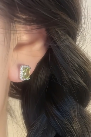 Delicate Green Diamond Square Zircon Earrings - Sleep-In, Removable, Versatile Fashion Accessories for Everyday Wear