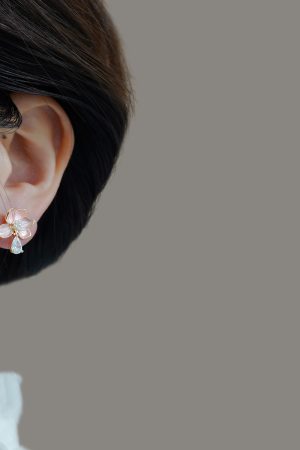 Delicate Pink Three-Dimensional Flower Stud Earrings with Water Drop Pendant - Fresh Women's Ear Accessories