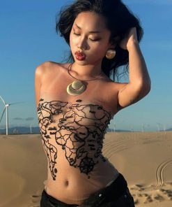 Desert Wasteland Skin Color Mesh Abstract Print Camisole Women's Tank Top - Spicy Girl Style, Trendy Y2K Fashion