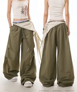 Detachable Belt Cargo Pants for Women - Trendy Pleated Loose Wide-Leg Workwear Style, Casual American-Style Fashion