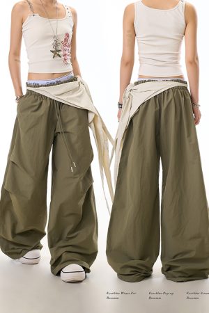 Detachable Belt Cargo Pants for Women - Trendy Pleated Loose Wide-Leg Workwear Style, Casual American-Style Fashion