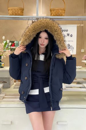 Detachable Fur Collar Hooded Thick Warm Coat Winter Down Jacket for Women - Polo Collar Base Three-Piece Set