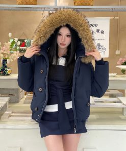 Detachable Fur Collar Hooded Thick Warm Coat Winter Down Jacket for Women - Polo Collar Base Three-Piece Set
