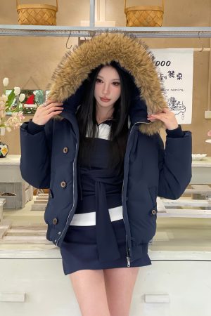 Detachable Fur Collar Hooded Thick Warm Coat Winter Down Jacket for Women - Polo Collar Base Three-Piece Set