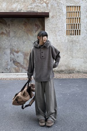 Detachable Fur Collar Sweater for Women - High-End Loose Knit Jacket in Lazy Style for Men - Chic Outerwear