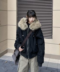 Detachable Fur Collar Winter Coat for Women - Thick Cotton Jacket with Hood, Trendy Mountain Style Outerwear