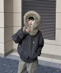 Detachable Fur Collar Winter Coat for Women - Thick Cotton Jacket with Hood, Trendy Mountain Style Outerwear
