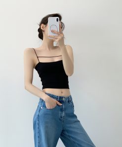 Detachable Padded Strap Tank Top for Women - Slim Fit Sleeveless Summer Outerwear, Y2K Style