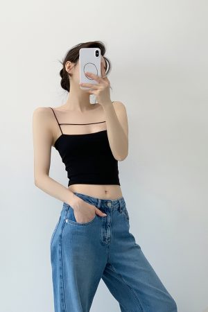 Detachable Padded Strap Tank Top for Women - Slim Fit Sleeveless Summer Outerwear, Y2K Style