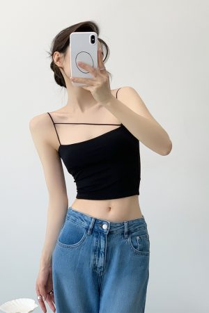 Detachable Padded Strap Tank Top for Women - Slim Fit Sleeveless Summer Outerwear, Y2K Style