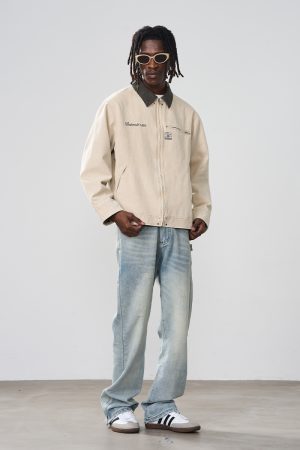 Detroit Work Jacket Coat with Logo Collar - Harsh and Cruel Street Style Fashion Outerwear