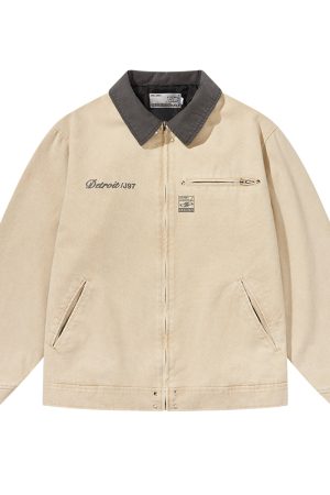 Detroit Work Jacket Coat with Logo Collar - Harsh and Cruel Street Style Fashion Outerwear