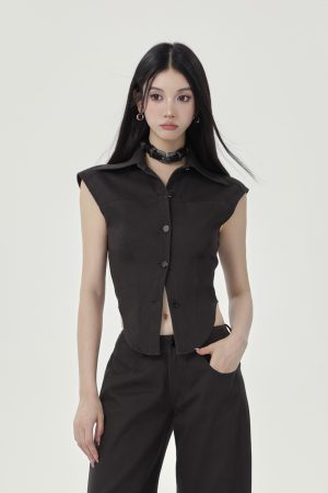 Diagonal Texture Slim-Fit Sleeveless Shirt Vest for Women - Flattering Summer Style, Versatile Top for Everyday Wear