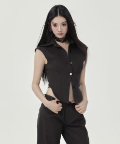 Diagonal Texture Slim-Fit Sleeveless Shirt Vest for Women - Flattering Summer Style, Versatile Top for Everyday Wear