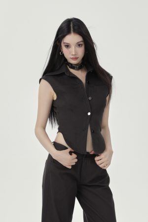 Diagonal Texture Slim-Fit Sleeveless Shirt Vest for Women - Flattering Summer Style, Versatile Top for Everyday Wear