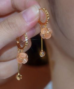 Diamond Ball Long Tassel Earrings - MÃ©lard Color Series, French High-End Style, Super Shiny Light Luxury Jewelry for Women