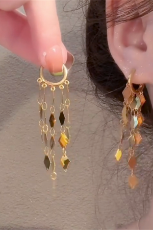 Diamond-Shaped Sequined Tassel Ear Clips - 2025 European American Style Long Earrings, Light Luxury High-End Accessories