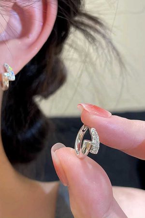 Diamond-Studded Cross Zircon Ear Studs - Minimalist Elegant Earrings, High-Quality Accessory for 2025 Fashion Trends