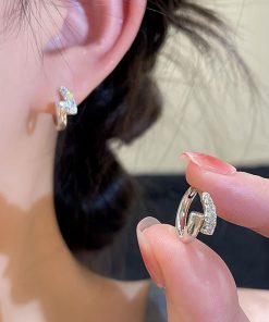Diamond-Studded Cross Zircon Ear Studs - Minimalist Elegant Earrings, High-Quality Accessory for 2025 Fashion Trends