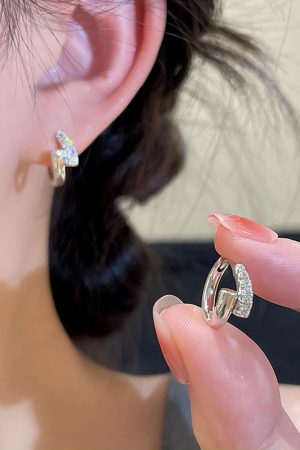 Diamond-Studded Cross Zircon Ear Studs - Minimalist Elegant Earrings, High-Quality Accessory for 2025 Fashion Trends