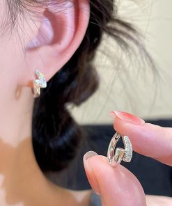 Diamond-Studded Cross Zircon Ear Studs - Minimalist Elegant Earrings, High-Quality Accessory for 2025 Fashion Trends