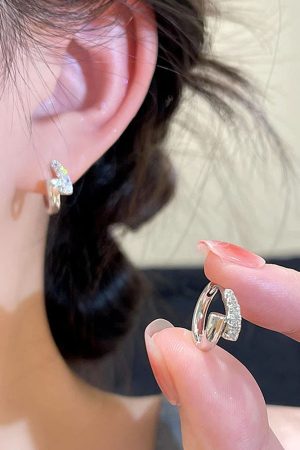 Diamond-Studded Cross Zircon Ear Studs - Minimalist Elegant Earrings, High-Quality Accessory for 2025 Fashion Trends