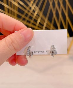 Diamond-Studded Cross Zircon Ear Studs - Minimalist Elegant Earrings, High-Quality Accessory for 2025 Fashion Trends