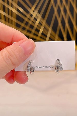 Diamond-Studded Cross Zircon Ear Studs - Minimalist Elegant Earrings, High-Quality Accessory for 2025 Fashion Trends