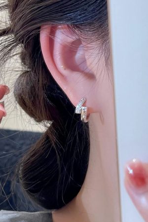 Diamond-Studded Cross Zircon Ear Studs - Minimalist Elegant Earrings, High-Quality Accessory for 2025 Fashion Trends