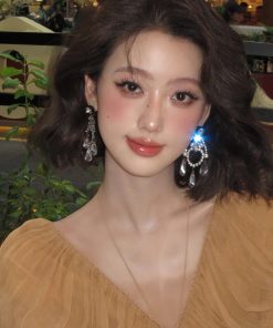 Diamond-Studded Water Drop Tassel Earrings - Elegant High-End Fashion Accessories for Socialite Style