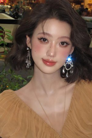 Diamond-Studded Water Drop Tassel Earrings - Elegant High-End Fashion Accessories for Socialite Style