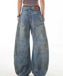 Distressed Curved Knife Jeans for Women - Ripped American Style Casual Wide-Leg Pants, Versatile Niche Design, Trendy Fashion