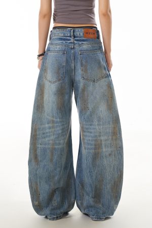 Distressed Curved Knife Jeans for Women - Ripped American Style Casual Wide-Leg Pants, Versatile Niche Design, Trendy Fashion