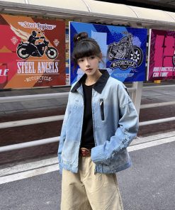 Distressed Gradient Stylish American Work Jacket for Men – Vintage Short Design for Spring and Autumn, Trendy Casual Outerwear