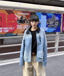 Distressed Gradient Stylish American Work Jacket for Men â€“ Vintage Short Design for Spring and Autumn, Trendy Casual Outerwear