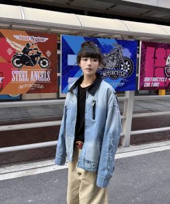 Distressed Gradient Stylish American Work Jacket for Men – Vintage Short Design for Spring and Autumn, Trendy Casual Outerwear