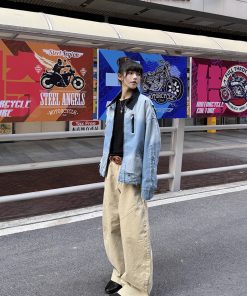 Distressed Gradient Stylish American Work Jacket for Men â€“ Vintage Short Design for Spring and Autumn, Trendy Casual Outerwear