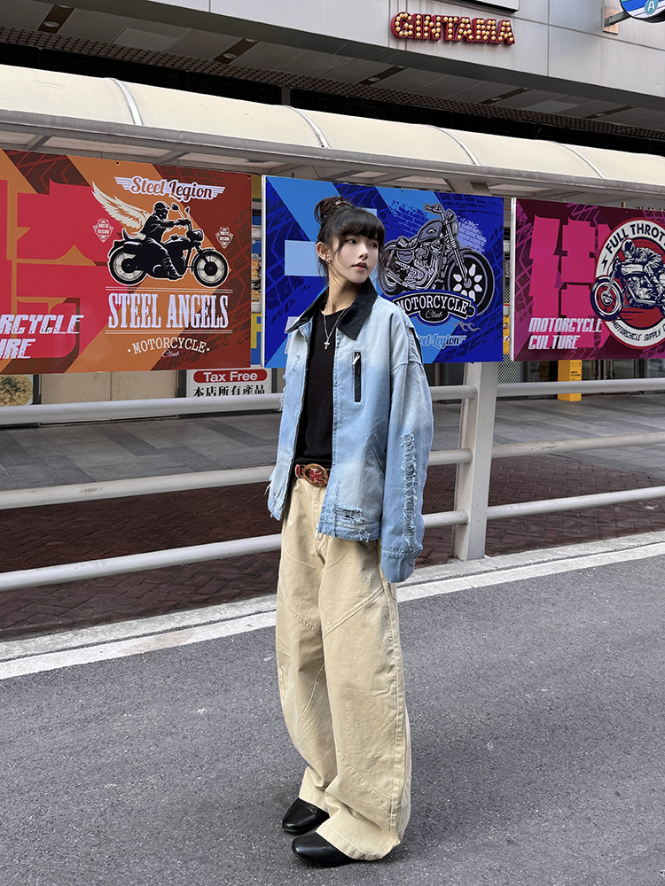 Distressed Gradient Stylish American Work Jacket for Men – Vintage Short Design for Spring and Autumn, Trendy Casual Outerwear Distressed Gradient Stylish American Work Jacket for Men – Vintage Short Design for Spring and Autumn, Trendy Casual Outerwear