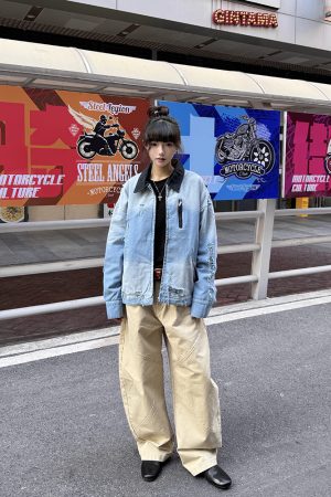 Distressed Gradient Stylish American Work Jacket for Men â€“ Vintage Short Design for Spring and Autumn, Trendy Casual Outerwear