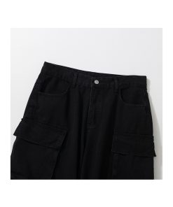 Distressed High Street Dark Straight Jeans with Pocket Design - American Retro Hip-Hop Style