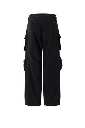 Distressed High Street Dark Straight Jeans with Pocket Design - American Retro Hip-Hop Style