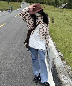 Distressed Irregular Denim Pants and Skirt Set - Vintage Wash Punk Style Autumn Fashion Two-Piece Outfit