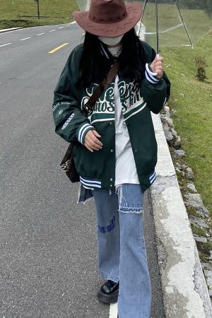 Distressed Irregular Denim Pants and Skirt Set - Vintage Wash Punk Style Autumn Fashion Two-Piece Outfit