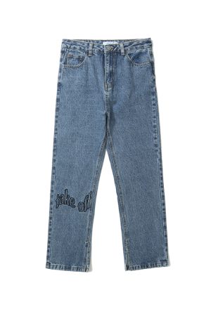 Distressed Irregular Denim Pants and Skirt Set - Vintage Wash Punk Style Autumn Fashion Two-Piece Outfit