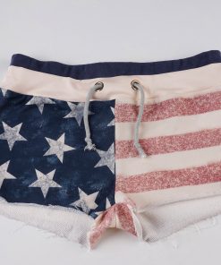 Distressed Low-Waist Tied Hot Pants with Millennium Retro National Flag Print - Casual Y2K American Style
