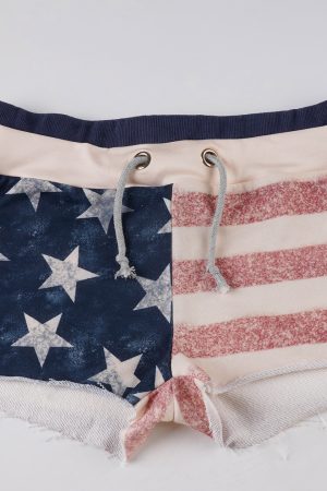 Distressed Low-Waist Tied Hot Pants with Millennium Retro National Flag Print - Casual Y2K American Style