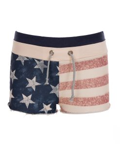 Distressed Low-Waist Tied Hot Pants with Millennium Retro National Flag Print - Casual Y2K American Style