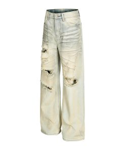 Distressed Ripped Jeans for Men - American High Street Style Straight Leg Pants