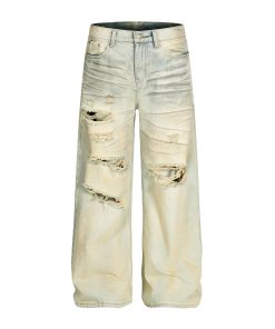 Distressed Ripped Jeans for Men - American High Street Style Straight Leg Pants